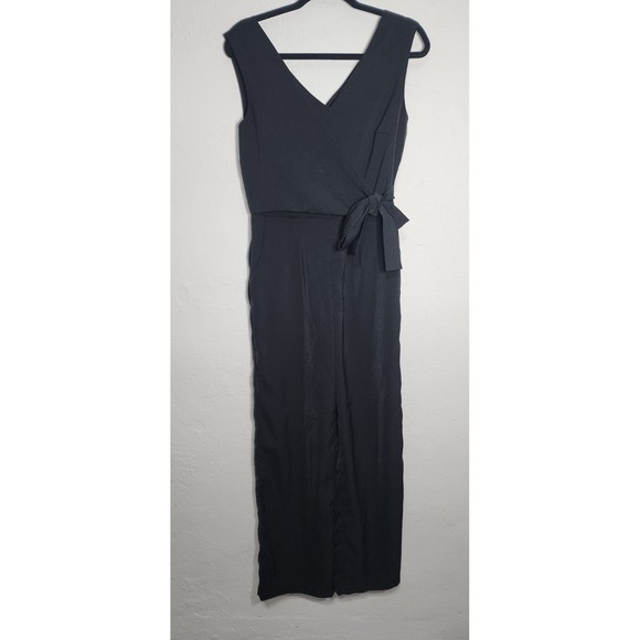 All Row Pants - All Row Black Sleeveless Wrap Front Jumpsuit with Side Tie DM1178 Womens Small